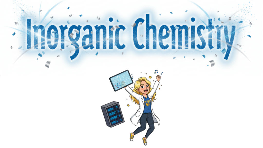 Inorganic Chemistry Logo and a Girl Celebrating